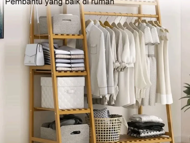 model gantungan baju kayu lengkap dengan rak susun